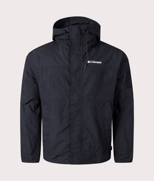 Columbia Challenger II Windbreaker in Black. Shot at EQVVS. Front shot. 