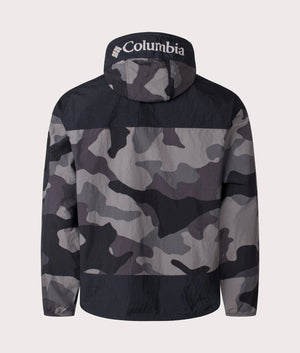 Columbia Challenger II Windbreaker in Black Camo. Shot at EQVVS. Back shot. 