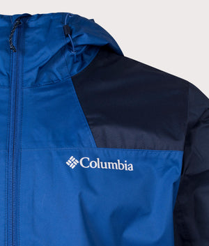 Columbia Inner Limits III Jacket in 434 Mountain Blue/Collegiate Navy. Shot at EQVVS. Detail shot