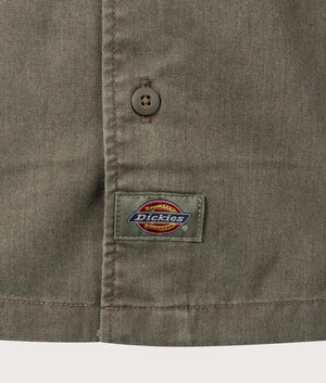 Dickies Unionville GD Work Short Sleeve Shirt in Military Green. Shot at EQVVS.  Detail shot. 