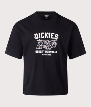 Dickies Laundry Boxy T-Shirt in Black. Shot at EQVVS. Front shot. 