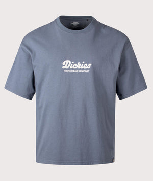 Dickies Lewistown Embroidered T-Shirt in Stormy Weather. Shot at EQVVS.  Front shot. 