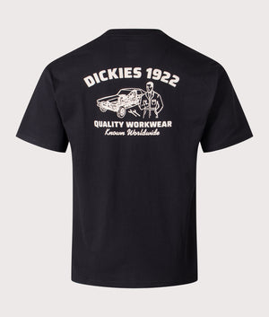 Dickies Mechanic T-Shirt in Black. Shot at EQVVS.  Back shot.