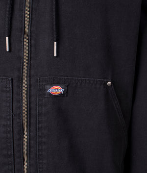 Dickies Hooded Duck Canvas Jacket in Stone Washed Black by Dickies. EQVVS Shot.
