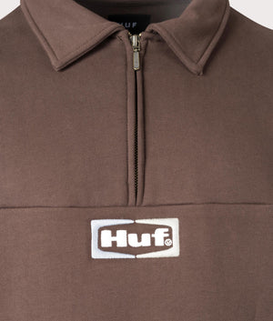 Huf Slate Quarter Zip Sweatshirt in Espresso at EQVVS Menswear detail shot