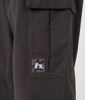 Huf Relaxed Fit Huf Leisure Cargo Pants in Black at EQVVS Menswear detail shot