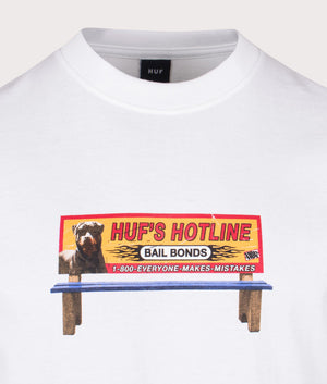 HUF Bail Bonds T-Shirt in White with Chest Print at EQVVS Detail Shot