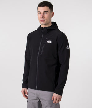 The North Face Softshell Jacket in Black. Shot at EQVVS. Side angle shot. 