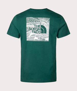 The North Face Redbox Celebration T-Shirt in Deep Nori Green at EQVVS. Back Print Shot.