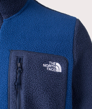 The North Face Yumiori Zip Through Fleece in Estate Blue. Shot at EQVVS. Detail shot, mannequin. 