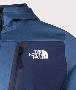 The North Face Mountain Athletic Full Zip Fleece Hoodie in Shady Blue at EQVVS. Detail Shot.