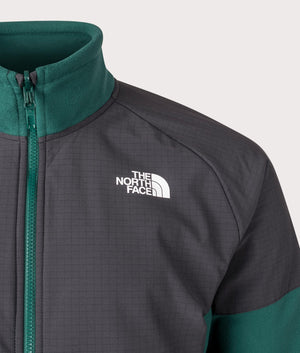 The North Face Glacier Heavyweight Zip Through Fleece in Deep Nori and Asphalt Grey. EQVVS Detail Shot.