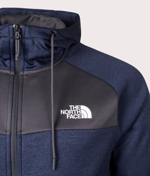 The North Face Reaxion Fleece Zip Through Hoodie in Summit Navy Dark Heather. EQVVS Detail Shot.