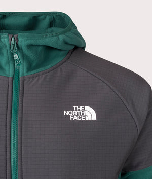 The North Face Glacier Heavyweight Zip Through Hoodie in Deep Nori Green and Asphalt Grey. EQVVS Detail Shot.