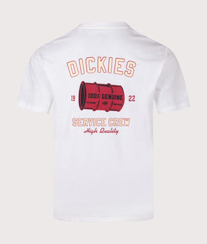 Dickies Service Crew T-Shirt in White. Shot at EQVVS.  Back shot. 