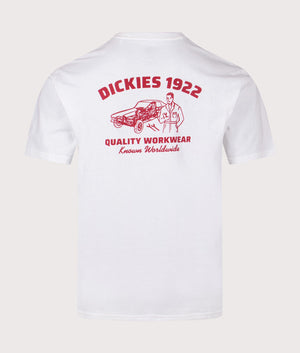 Dickies Mechanic T-Shirt in White. Shot at EQVVS.  Back shot. 