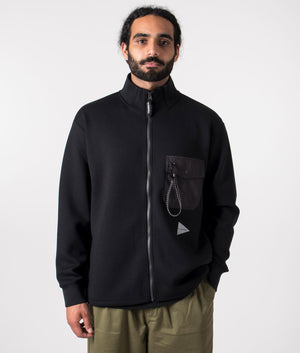 and wander Airly Full Zip Sweatshirt in black. Shot at EQVVS. Front shot. 