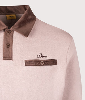 Casino Rugby Polo Shirt in Mocha by Dime MTL at EQVVS. Detail Shot.