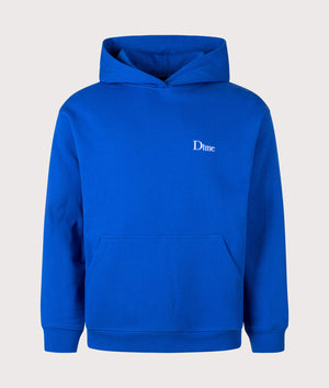 Classic Small Logo Hoodie in Navy Blue by Dime MTL at EQVVS. Front Angle Shot. 