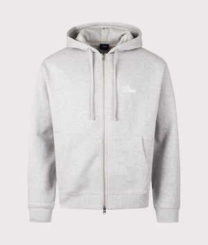 Cursive Small Logo Zip Through Hoodie in Heather Gray by Dime MTL at EQVVS. Front Angle Shot.