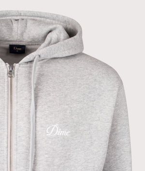 Cursive Small Logo Zip Through Hoodie in Heather Gray by Dime MTL at EQVVS. Detail Shot. 