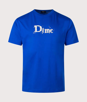 Classic Stone T-Shirt in Navy Blue by Dime MTL at EQVVS. Front Angle Shot. 