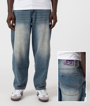 Dime MTL Classic Baggy Denim Pants in Sandblasted Indigo. Shot at EQVVS. Front shot. 