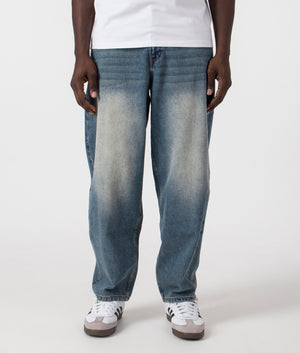 Dime MTL Classic Baggy Denim Pants in Sandblasted Indigo. Shot at EQVVS.  Front shot. 