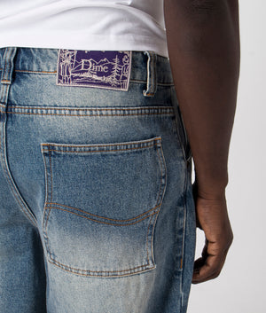 Dime MTL Classic Baggy Denim Pants in Sandblasted Indigo. Shot at EQVVS. Detail shot. 