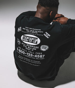 Huf As Seen On TV Sweatshirt in black at EQVVS Menswear campaign shot