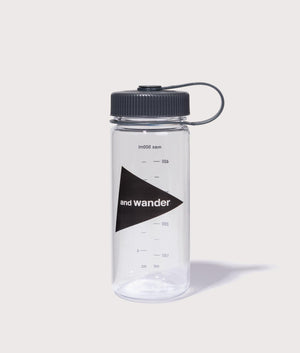 and wander Logo Bottle 500ml see-through with black lid and logo. EQVVS Front Shot