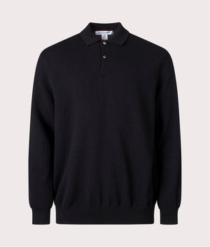 Comme des Garçons Long Sleeve Knit Polo Shirt in Black Wool at EQVVS Menswear Front Shot