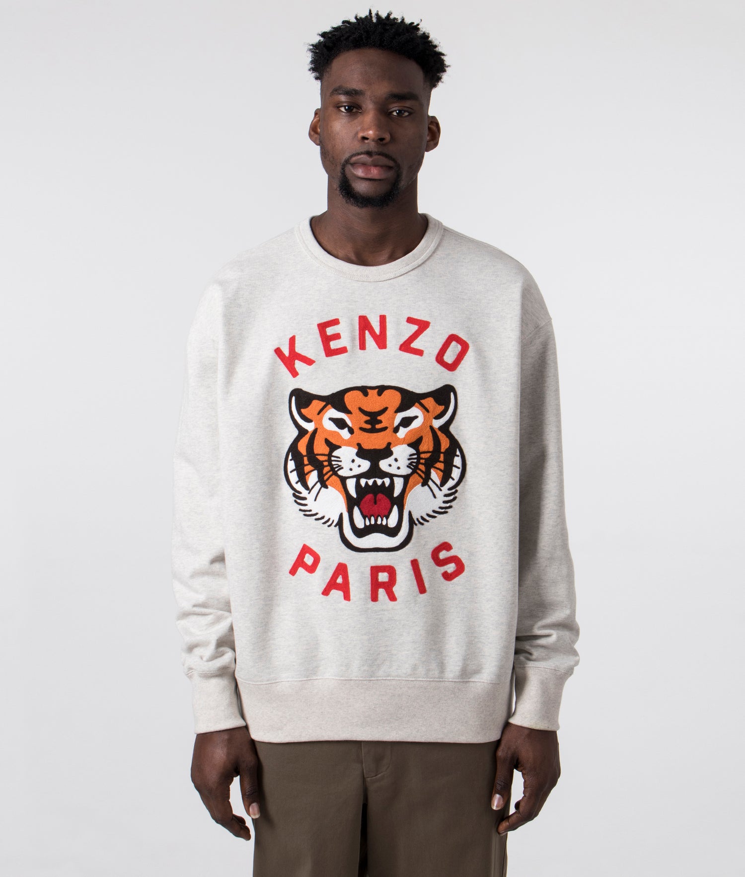 KENZO Lucky Tiger Embroidered Sweatshirt in Pale Grey KENZO EQVVS