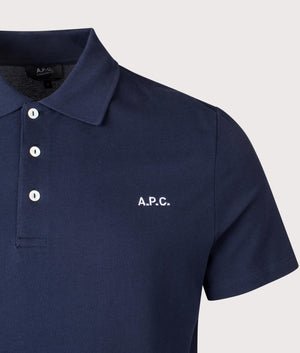 A.P.C. Standard Polo Shirt in Dark Navy. Shot at EQVVS. Detail shot. 
