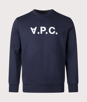 A.P.C. Grand VPC Logo GOTS Sweatshirt in Dark Navy. Shot at EQVVS.  Front shot. 