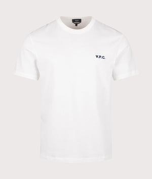 A.P.C, Relaxed Fit Petit VPC Logo T-Shirt, white/ dark navy, Eqvvs Menswear, front shot angle