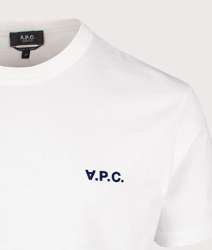 A.P.C, Relaxed Fit Petit VPC Logo T-Shirt, white/ dark navy, Eqvvs Menswear, detailed shot angle