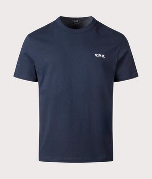 A.P.C, Relaxed Fit Petit VPC Logo T-Shirt, Dark Navy/Ecru, Eqvvs Menswear, front shot angle