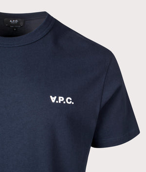 A.P.C, Relaxed Fit Petit VPC Logo T-Shirt, Dark Navy/Ecru, Eqvvs Menswear, detailed shot angle