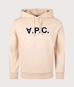 Grand VPC Logo GOTS Hoodie, Beige/Dark Navy, Eqvvs Menswear, front shot angle
