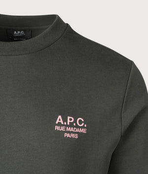 A.P.C. Rue Madame Sweatshirt in Anthracite/Rose. Shot at EQVVS. Detail shot. 