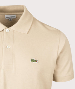 Lacoste L1212 Croc Logo Polo Shirt in Viennese Beige. EQVVS detail shot at EQVVS.