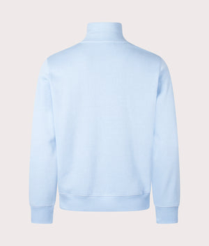 Lacoste Quarter Zip Croc Logo Sweatshirt in HBP Pale Blue, 100% Cotton. At EQVVS Menswear. Back shot