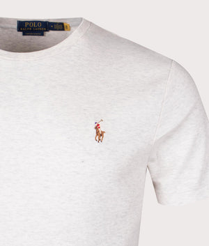 Custom Slim Fit Pima Polo T-Shirt in State Heather by Polo Ralph Lauren. EQVVS Detail Shot.