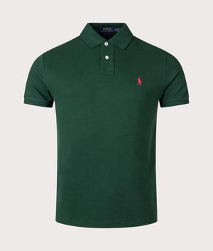 Custom Slim Fit Mesh Polo Shirt in College Green by Polo Ralph Lauren. EQVVS Shot. 