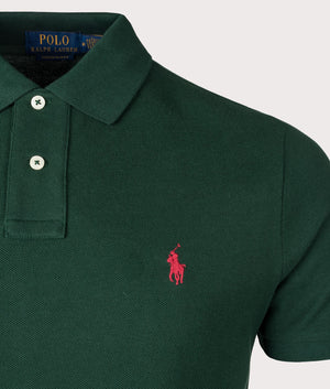 Custom Slim Fit Mesh Polo Shirt in College Green by Polo Ralph Lauren. EQVVS Shot. 