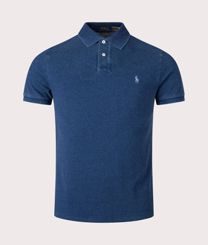 Custom Slim Fit Mesh Polo Shirt in Dark Indigo by Polo Ralph Lauren. EQVVS Shot. 