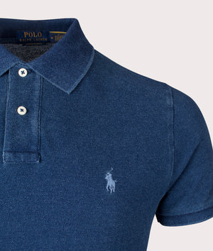 Custom Slim Fit Mesh Polo Shirt in Dark Indigo by Polo Ralph Lauren. EQVVS Shot.