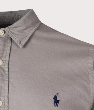 Polo Ralph Lauren Slim Fit Oxford Shirt Perfect Grey at EQVVS Menswear Detail Shot