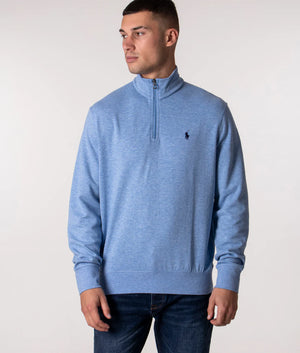 Polo Ralph Lauren Quarter Zip Sweatshirt in jamican Heather. model Shot at EQVVS